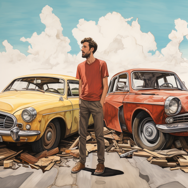 Man deciding to repair or replace car