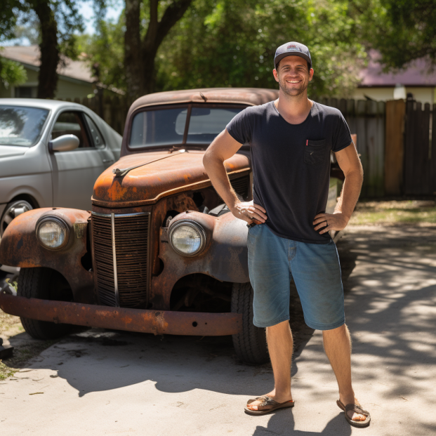 Junk car in driveway
