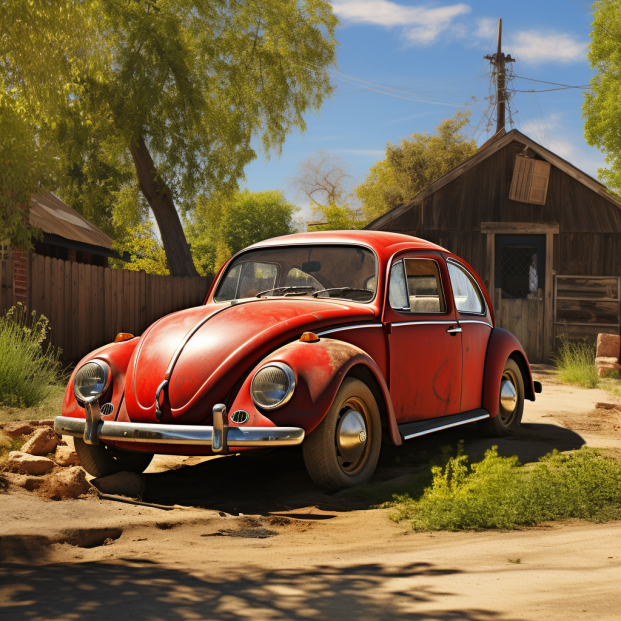 old car sitting in a yard