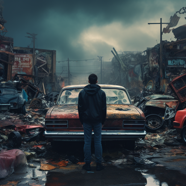 person thinking about paying taxes on junk car